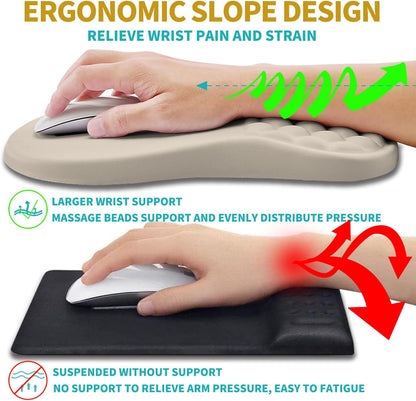 Hokafenle 2 in 1 Ergonomic Mouse Pad Wrist Support & Wrist Rest for Computer Keyboard Set, with Relieve Carpal Tunnel Pain Massage Bulge and Full Memory Gel Design (2In1 Set - Apricot)