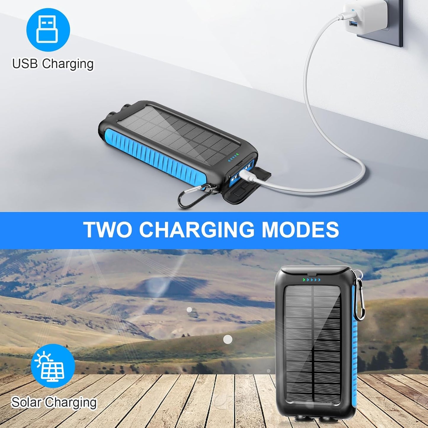 Solar-Charger-Power-Bank-49800mAh Portable Solar Phone Charger with LED Flashlight/15W Fast Charge USB C Waterproof External Backup Battery Pack for All Cell Phones & Electronic Devices