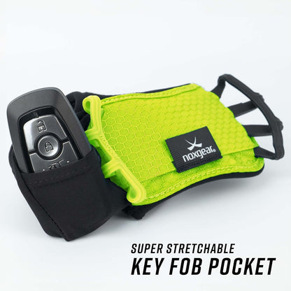 Noxgear Hand Held Phone Holder - Handheld Grip Phone Holder with Key Fob & Card Slot for Running, Jogging & Working Out - Compatible with All Phones - Machine Washable (Lime, Left Hand)