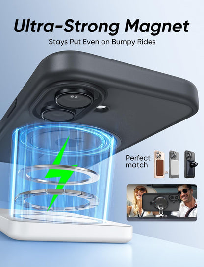 MAGIC JOHN 360° Rotatable Magnetic Invisible Stand for iPhone 16 Case [Camera Control Button] [Compatible with MagSafe] 16FT Shockof for iPhone 16 Case with Kickstand, Black