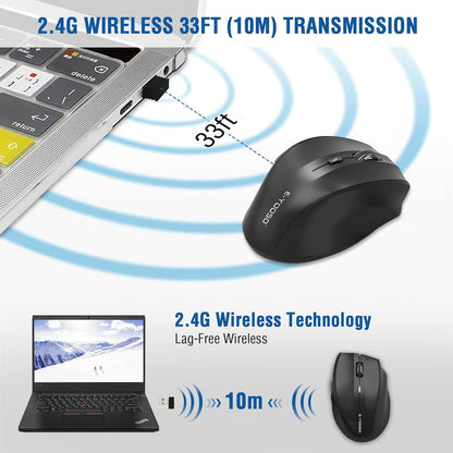 E-YOOSO Wireless Mouse for Laptop, Portable Optical Computer Mouse, 6 Buttons, Cordless 2.4GHz with USB Receiver, 5-Level 4800 DPI, 18 Months Battery Life, for PC, Chromebook, Windows, Mac(Black)
