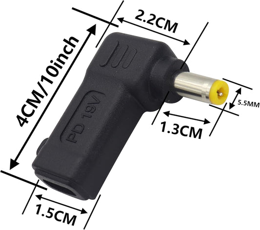 90W PD USB C to DC5525 Power Converter Type to DC 5525 Laptop Charging Adapter 19V 4A Type C Female to DC 5.5 x 2.5mm Male Power Adapter for Studio and Travel [PD-5525]