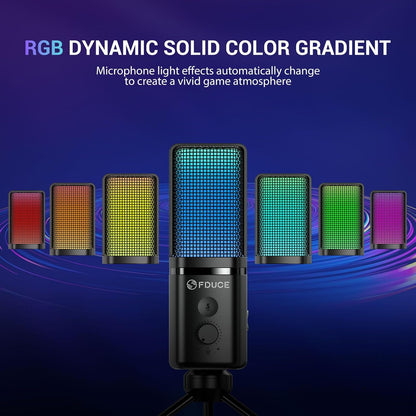 FDUCE Gaming USB Microphone for PC,RGB Condenser Computer Mic with Tripod Stand,Quick Mute,Gain Control,Cardioid Mic for Streaming, Podcast, Twitch, YouTube, PC, Computer, PS5, (M160)