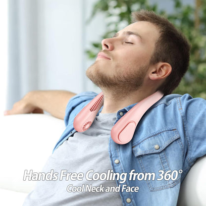 AMACOOL Bladeless Neck Fan Portable Personal Fan 5000mAh Rechargeable Battery Operated Wearable Fan for Women Men Outdoor Sport Travel Patio Garden Work Home Kitchen (Pink)