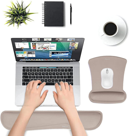 MOSISO Wrist Rest Support for Mouse Pad & Keyboard Set, Ergonomic Mousepad Non-Slip Base Home/Office Pain Relief & Easy Typing Cushion with Neoprene Cloth & Raised Memory Foam, Taupe Brown