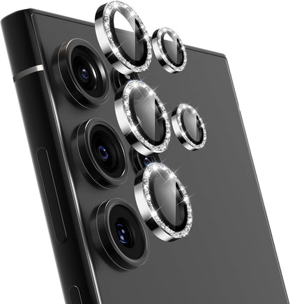 For Samsung Galaxy S23 Ultra Camera Lens Protector, Individual Lens Protector, Ultra HD 9H Tempered Glass Screen Protective Cover, Anti-scratch, Military Grade Drop Protection 2 Set. (Glitter Silver, S23 Ultra)