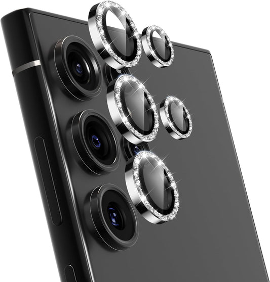 For Samsung Galaxy S23 Ultra Camera Lens Protector, Individual Lens Protector, Ultra HD 9H Tempered Glass Screen Protective Cover, Anti-scratch, Military Grade Drop Protection 2 Set. (Glitter Silver, S23 Ultra)