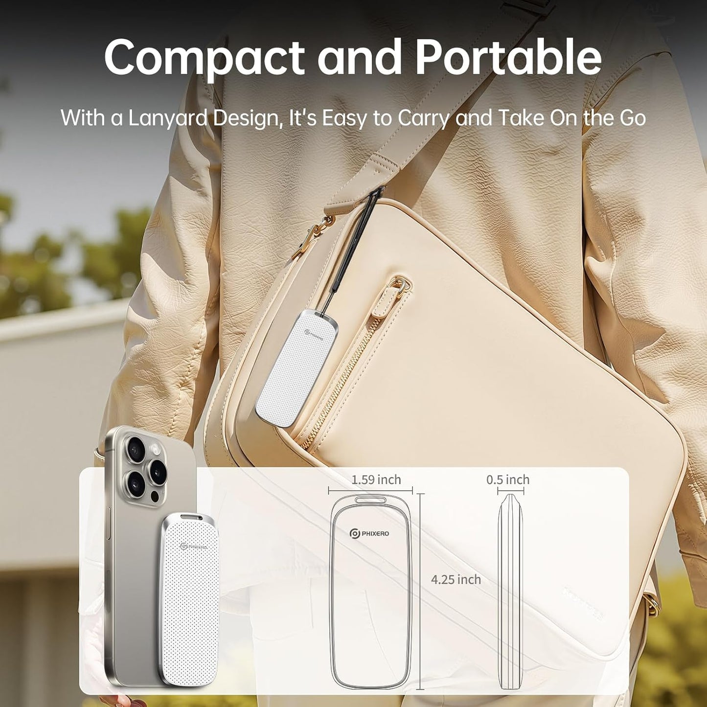 PHIXERO P10PRO External NVMe SSD 256GB, Up to 1050MB/s, USB 3.2 Gen2, Includes 2-in-1 USB C Cable, Portable Hard Drive for iPhone 15+/Android/Windows/Mac, White