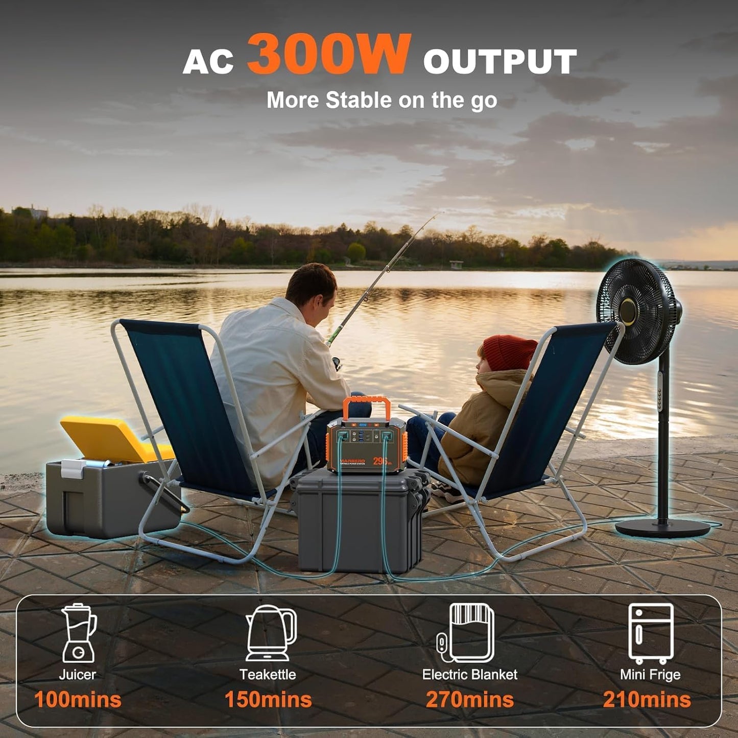 MARBERO 296Wh Solar Generator with Solar Panel Included 300W Portable Power Station with 60W Foldable Panel Set Solar Power Bank with AC Outlets for Camping Home Backup Outdoor Emergency Travel