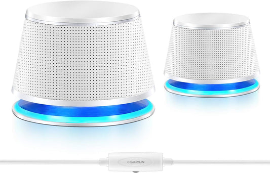 SW102 Computer Speakers, 5Wx2, Deep Bass in Small Body, Stereo 2.0 USB Powered 3.5mm Aux Multimedia Speakers, Built-in Bottom Bass Radiators, PC Laptop Desktop Speakers, White