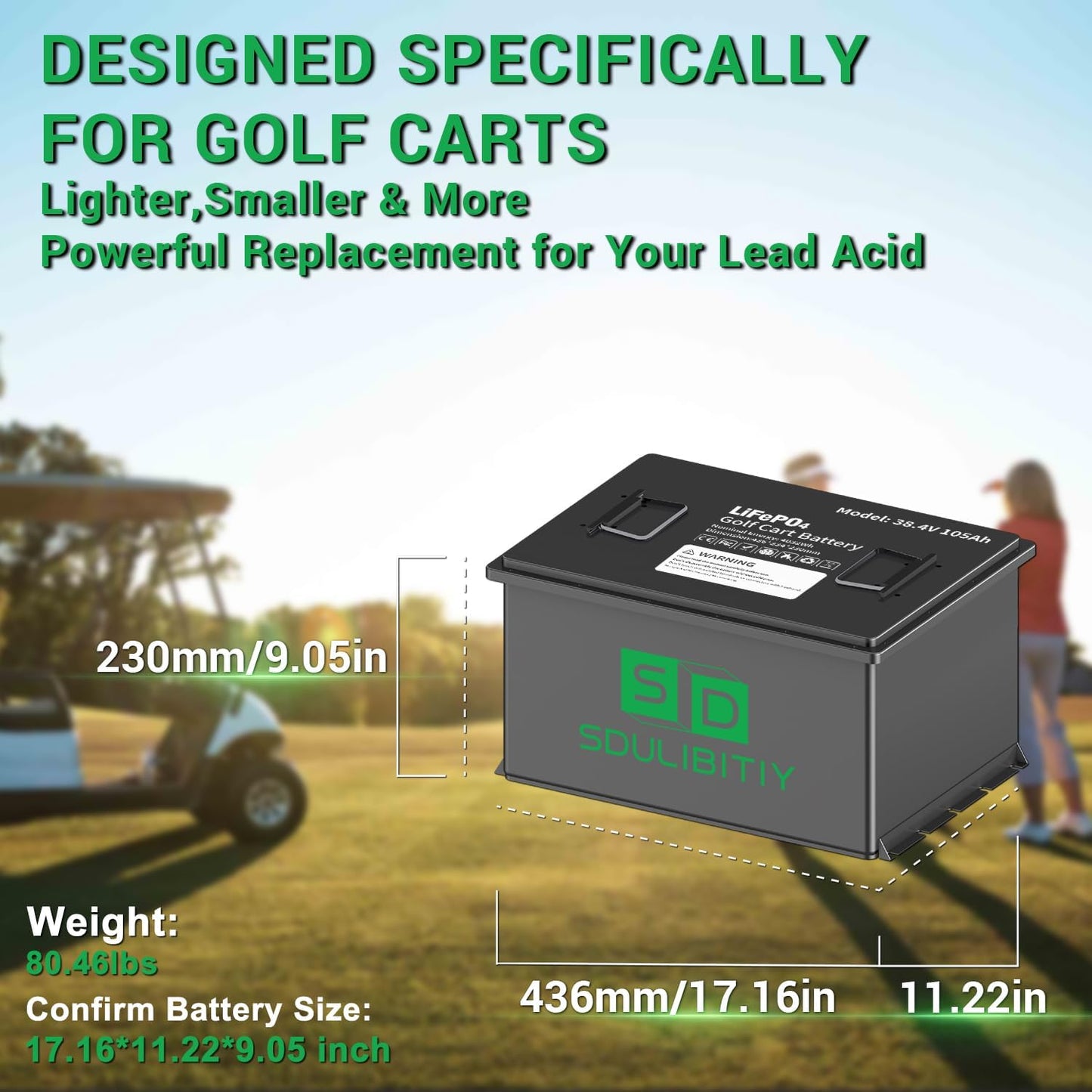 36V(38.4V) 105Ah LiFePO4 Golf Cart Battery, Built-in Smart 200A BMS, with Touch Monitor, Mobile APP, 4000+ Cycles Rechargeable Lithium Golf Cart Battery, Max 7.68kW Power Output, Perfect for Golf Cart