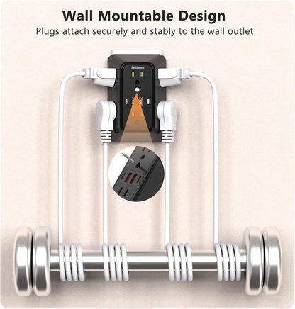 USB Wall Charger Power Strip Surge Protector with 4 USB Ports (2 USB C) Plug Extension Multiple Outlets Plug Extension Multi Outlet Plug in Adapter Spaced Outlets for Home Office Travel,White (Black)