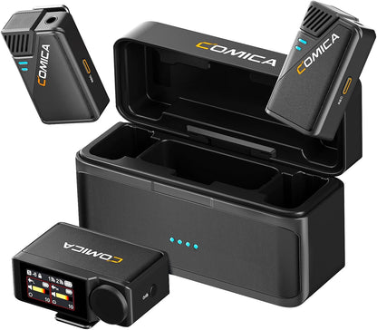 COMICA BooMax Wireless Lavalier Microphone System, 32-Bit Float Mic with 32GB Internal Recording, Touchscreen, Noise Cancellation, Dual Lapel Mics for iPhone, Android, DSLR, Camera, Video, Streaming