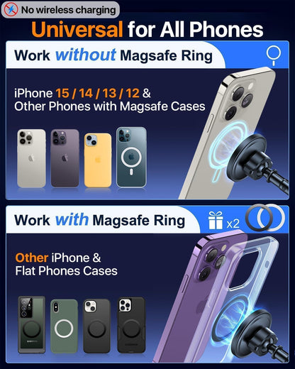 HTU for MagSafe Car Phone Mount Magnetic Phone Holder for Windshield Vent Dashboard Magnetic Suction Phone Mount for iPhone 16/15/14/13/12 & Android (Black)