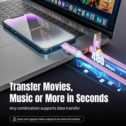 USB C Cable,240W 4 in 1 Charging Cable 4FT,Charging Cable Fast Charging & Data Sync,Multi USB Cable with Breathing Light,Charger Cord for iPhone 16/15 14 Samsung MacBook iPad Tablets,Purple