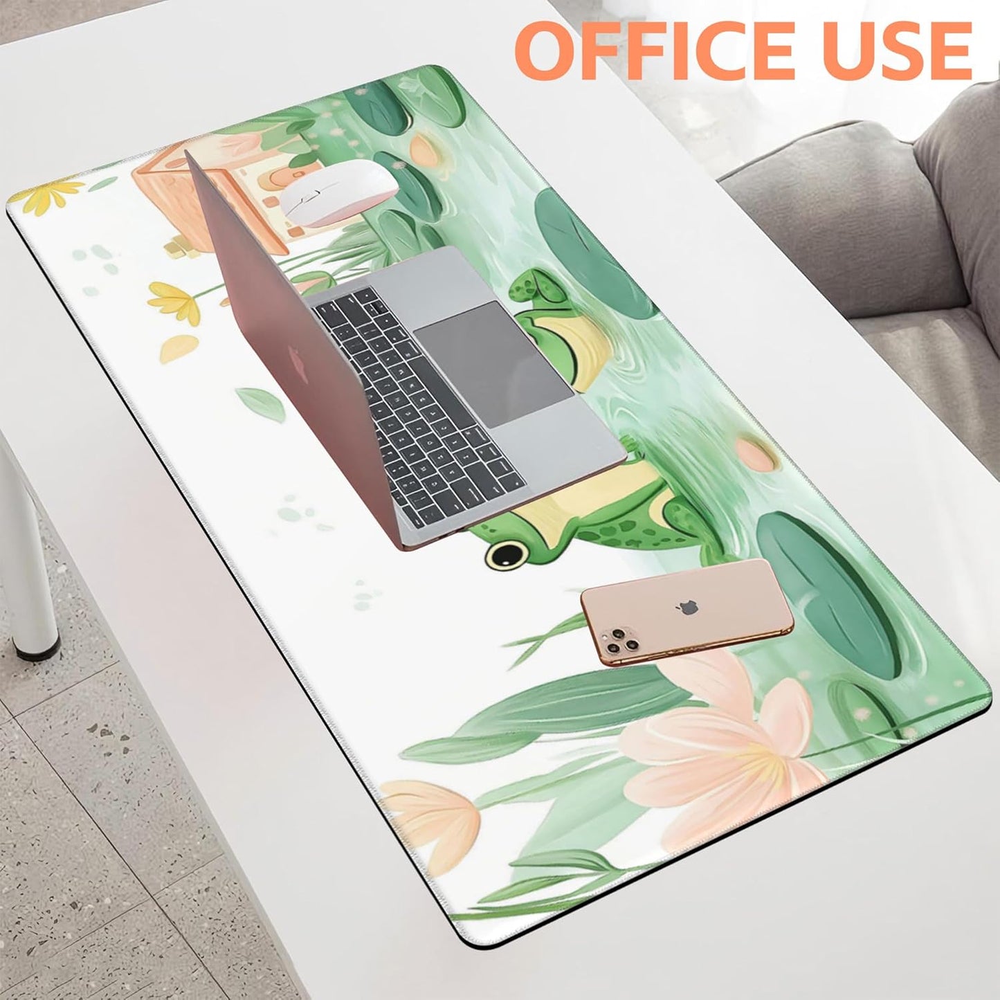 Mouse Pad Large Cute and Whimsical Frogs Non-Slip Gaming Desk Mat with Stitched Edge Laptop Keyboard Desk Pad for Work Home Gaming (35.4 x 15.7 Inches)