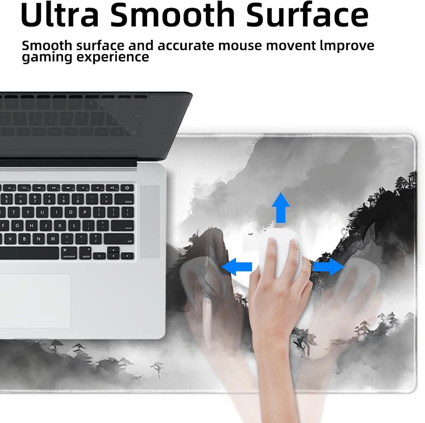 Galdas Gaming Mouse Pad XXL XL Large Long Extended Big Mousepad Non-Slip Rubber Keyboard Mouse Pad with Stitched Edges for Laptop Home Office (31.5x11.8x0.08 Inch) … (Black Ink)