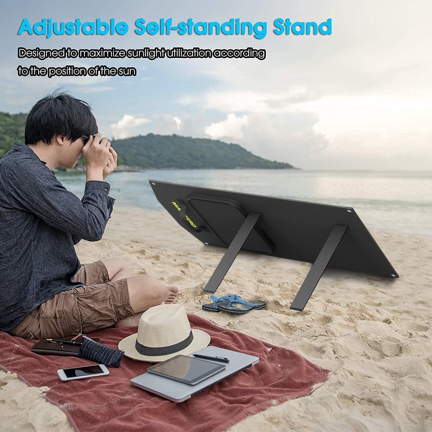 MARBERO 100W Portable Solar Panel 100 Watt Foldable Solar Panel for Power Station with USB & DC 18V Output(10 Connectors) 23% Conversion Efficiency IP68 Waterproof for Camping Outdoor Home Cloudy