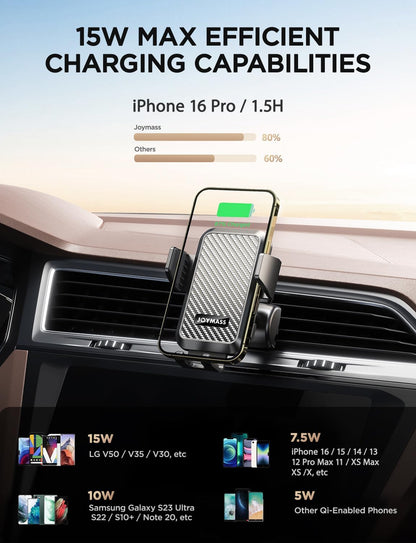 Wireless Car Charger, Phone Holders for Your Car, 15W Auto Clamping Phone Mount Car Accessories for iPhone 16 15 14 13 12 Mini Pro Max 11 XR XS, Samsung Galaxy S24 Ultra S23 S22+ Note 20, etc