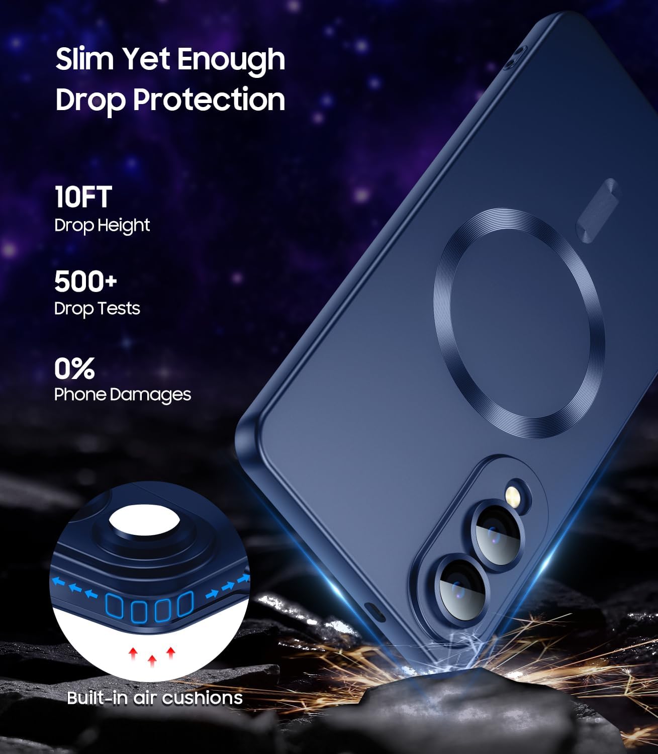 Magnetic for Samsung Galaxy S25 Edge Case [Compatible with MagSafe][Built-in Camera Lens Protector] Slim Soft Silicone Bumper Shockproof Metallic Luster Phone Case (Blue)