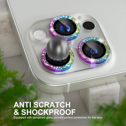 Choiche Compatible for iPhone 16 Pro/iPhone 16 Pro Max Camera Lens Protector, Bling Camera Cover with 9H Tempered Glass Lens Screen Protector Metal Ring Decoration Accessories (Clear-Colorful)