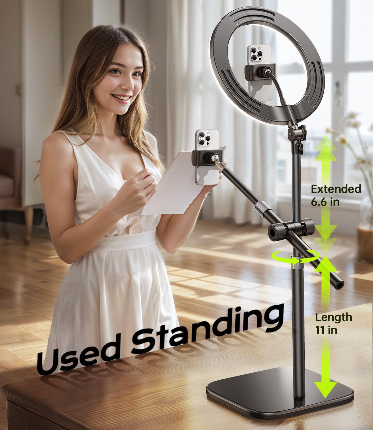 Overhead Phone Mount,Overhead Camera Mount Stand[Anti-Shaking] with 10.5" Ring Light,Desk Stand for iPhone with Ring Light for Video Recording,Zoom Meeting,YouTube,TikTok