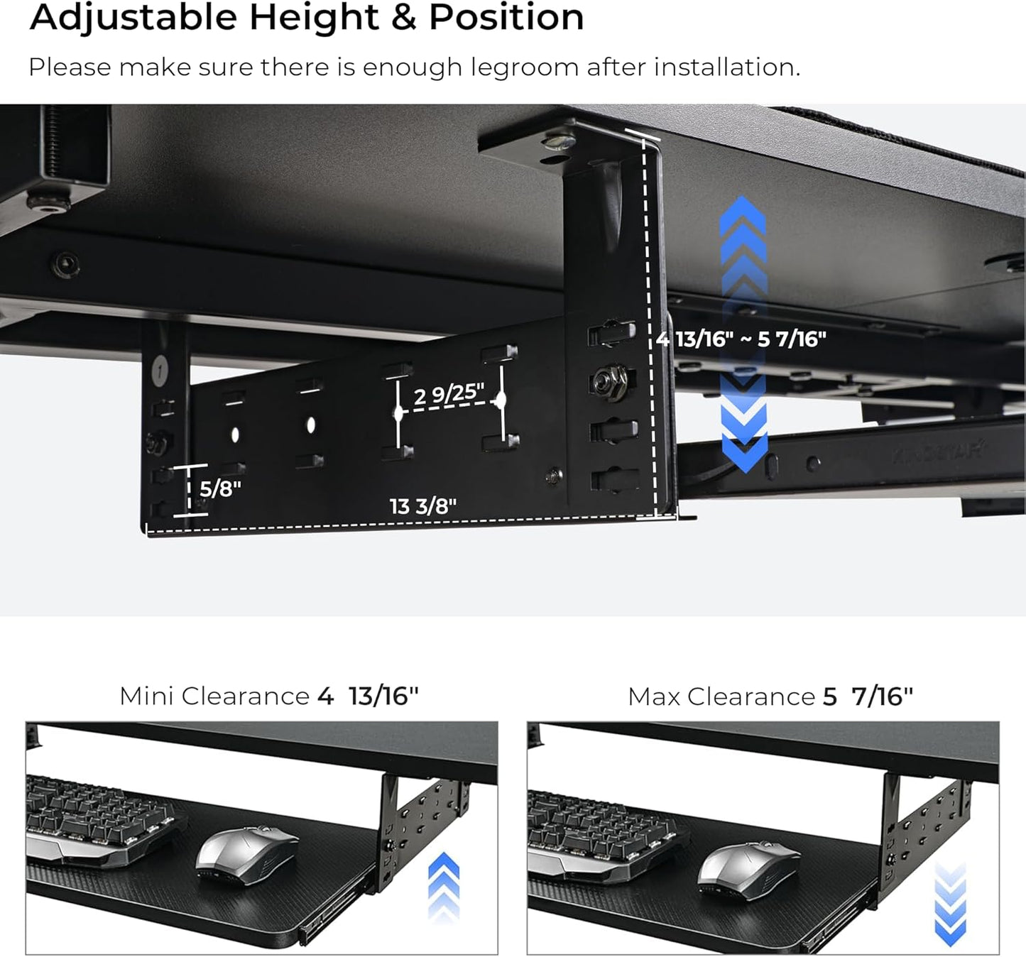 EUREKA ERGONOMIC Adjustable Keyboard Tray Under Desk, 28x11 Inch Large Slide Out Keyboard & Mouse Platform Tray, Wooden Pull Out Computer Keyboard Drawer for Typing Home Office Desk, Black