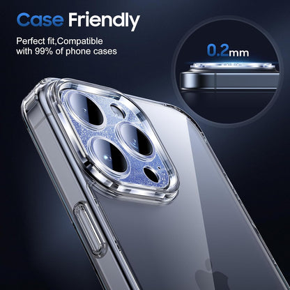 UniqueMe for 3 Pack iPhone 15 Pro/iPhone 15 Pro Max Camera Lens Protector, [Drop Protection] [Case Friendly] Camera Cover Screen [Update New Version] - Intergrated Glitter Blue