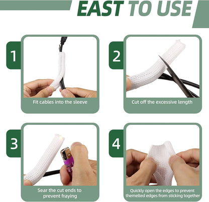 Split Wire Loom Tubing, Cable Protector Sleeve, Braided Cable Management for TV/Computer/Home Theater/Engine Bay, Cord Protectors from Pets No Chew (White, 1"-10ft)