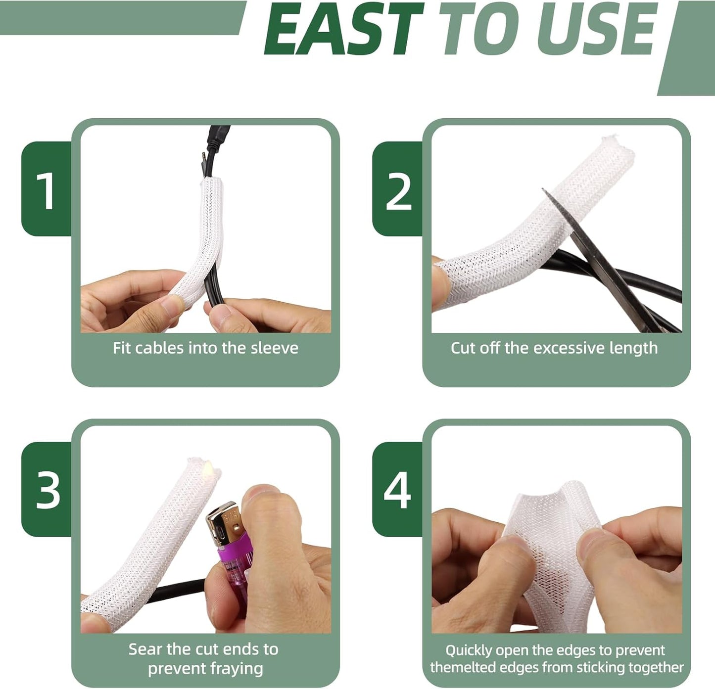 Split Wire Loom Tubing, Cable Protector Sleeve, Braided Cable Management for TV/Computer/Home Theater/Engine Bay, Cord Protectors from Pets No Chew (White, 1/8"-25ft)