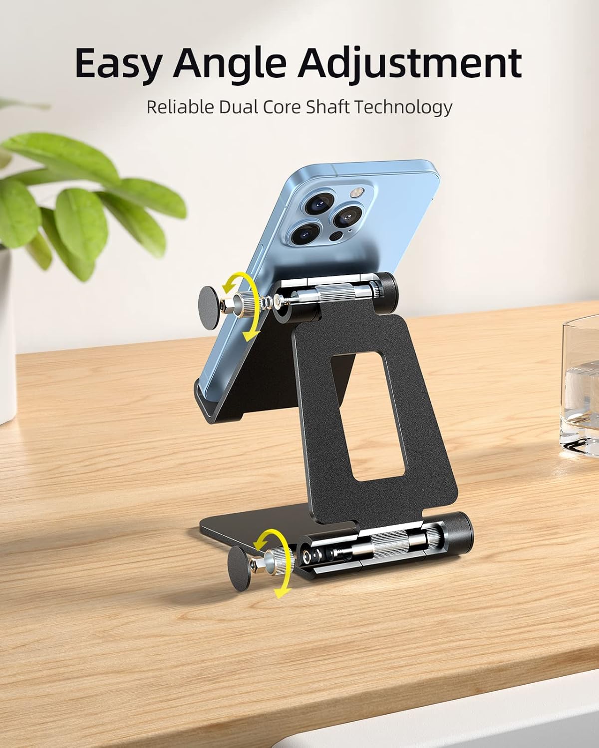 Nulaxy 2 Pack Dual Folding Cell Phone Stand, Fully Adjustable Foldable Desktop Phone Holder Cradle Dock Compatible with iPhone 17 16 15 14 13 12 Pro Max Xs Xr, All Phones, Black & Rose Gold