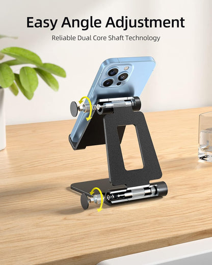 Nulaxy 2 Pack Dual Folding Cell Phone Stand, Fully Adjustable Foldable Desktop Phone Holder Cradle Dock Compatible with iPhone 17 16 15 14 13 12 Pro Max Xs Xr, All Phones, Black & Rose Gold