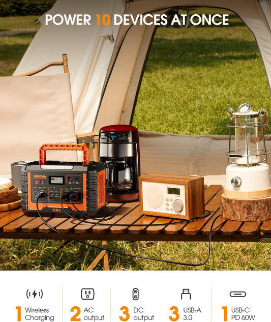 EBL 1000W Solar Generator with 200W Portable Solar Panel, Power Station 1000W, Backup Battery Pack - Solar Kit for RV/Van Camping, Outdoor Home Emergency