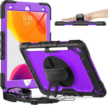 Timecity Case for iPad 9th/ 8th/ 7th Generation 10.2 inch - Heavy Duty Protective Cover with Screen Protector, Rotating Stand, Shoulder Strap & Pencil Holder | Kids-Friendly (Purple)
