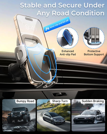 MRGLAS 2025 Upgraded Phone Holders for Your Car with New Metal Hook Clip, Handy Air Vent Cell Phone Car Mount [One Hand Operation], Universal Automobile Cradle for iPhone Android and All Smartphones