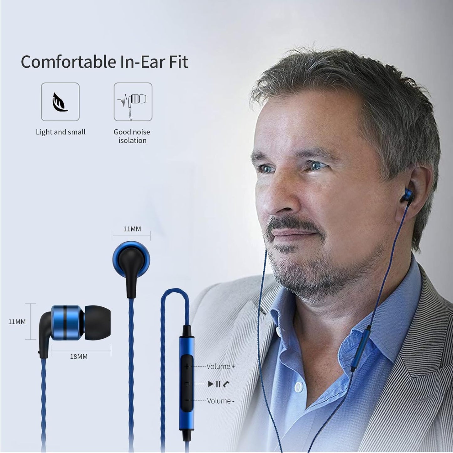 SoundMAGIC E80C Wired Earbuds with Microphone HiFi Stereo Audiophile Earphones Noise Isolating in Ear Headphones Comfortable Fit Super Bass Blue