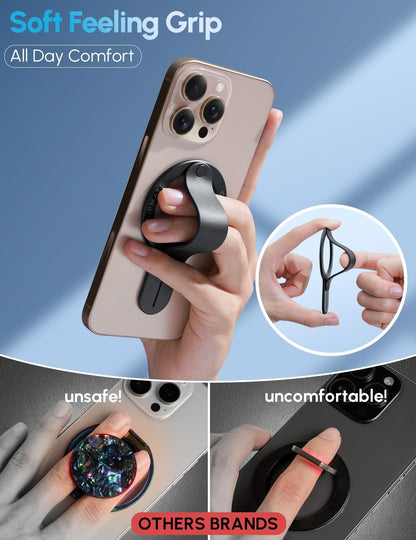 MagSafe Phone Grip for iPhone - Magnetic Phone Ring Holder Detachable for iPhone 16 - Comfortable Finger Phone Ring Grip for Apple 15/14/13/12,Black