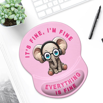 ITNRSIIET Ergonomic Mouse Pad with Gel Wrist Support Small Wrist Rest Smooth Surface Non-Slip PU Base Comfortable Office Supplies Pain Relief, 8.7 x 7.2 inches, Pink Pretty Elephant
