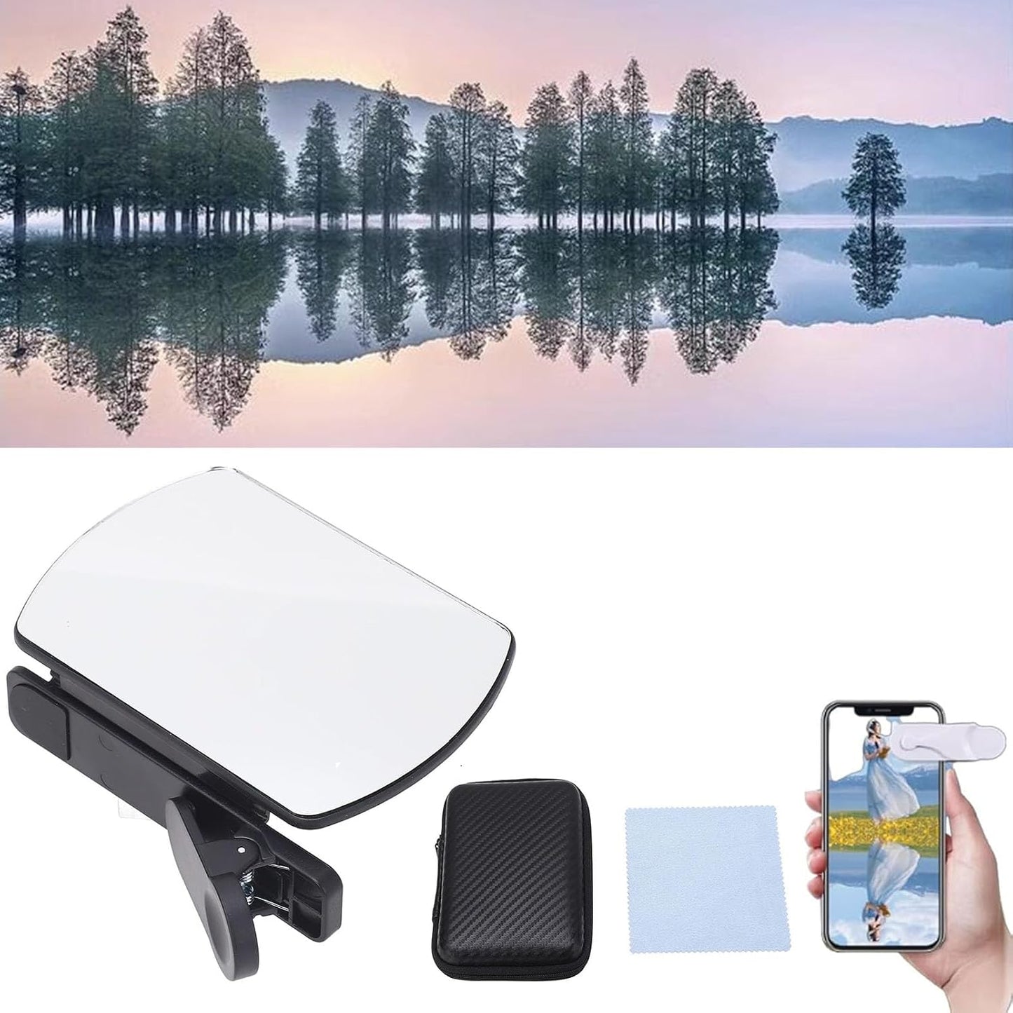 Mirror Effect Lens - Capture Stunning Reflections Instantly, Smartphone Camera Mirror Reflection Clip Kit, Adjustable HD Glass Smartphone Photography Flip Mirror for Creative Photography (Black)