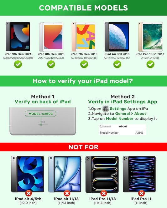 Keyboard Case for iPad 9th 8th 7th Generation 10.2" - 7 Colors Backlit Detachable Folio Keyboard Cover with Pencil Holder for iPad Pro 10.5" / iPad Air 3rd Gen (Black)