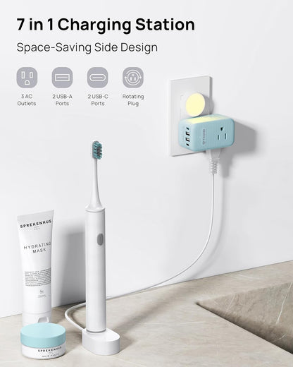 TROND Outlet Extender with USB, Multi Plug Wall Outlet with 3 AC Chargers, 360 Rotating Plug Adapter with PD 20W USB C Port, Cute Colorful Power Extension for Home Decoration, Travel Essentials