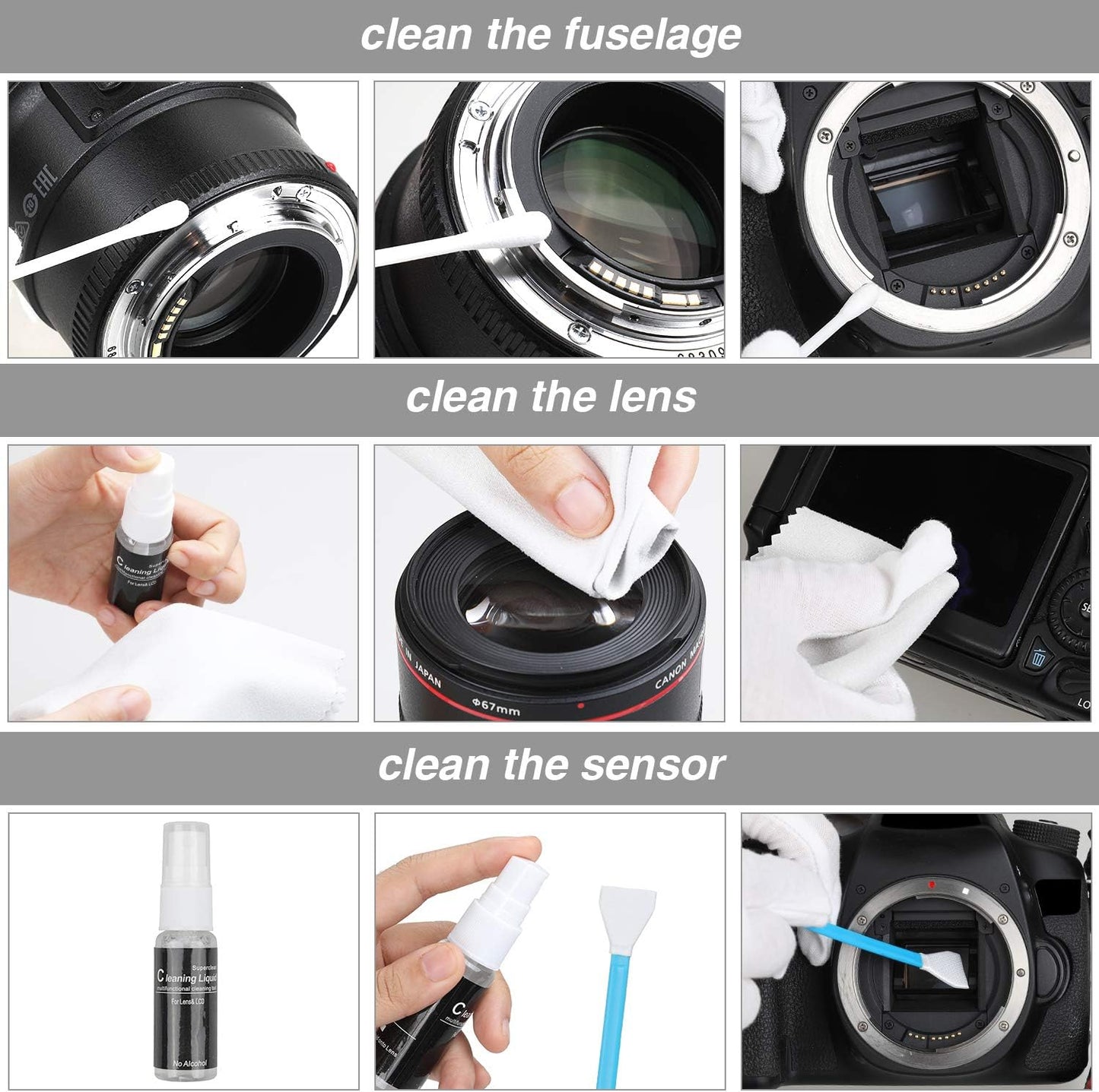 14-in-1 Camera Lens Cleaning Kit - Mirrorless & DSLR Sensor Cleaning Kit for Canon, Sony, Nikon Including Lens Blower, Detergent, Swabs, Cloth, Pen, Brush
