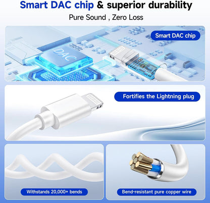 [Apple MFi Certified] 2-in-1 Charging & Audio Adapter for iPhone, Lightning to 3.5mm Headphone Jack Dongle Splitter, Supports Hi-Res Lossless Sound, Compatible with iPhone 14/13/12/11/XS/XR/8/7 10Pack