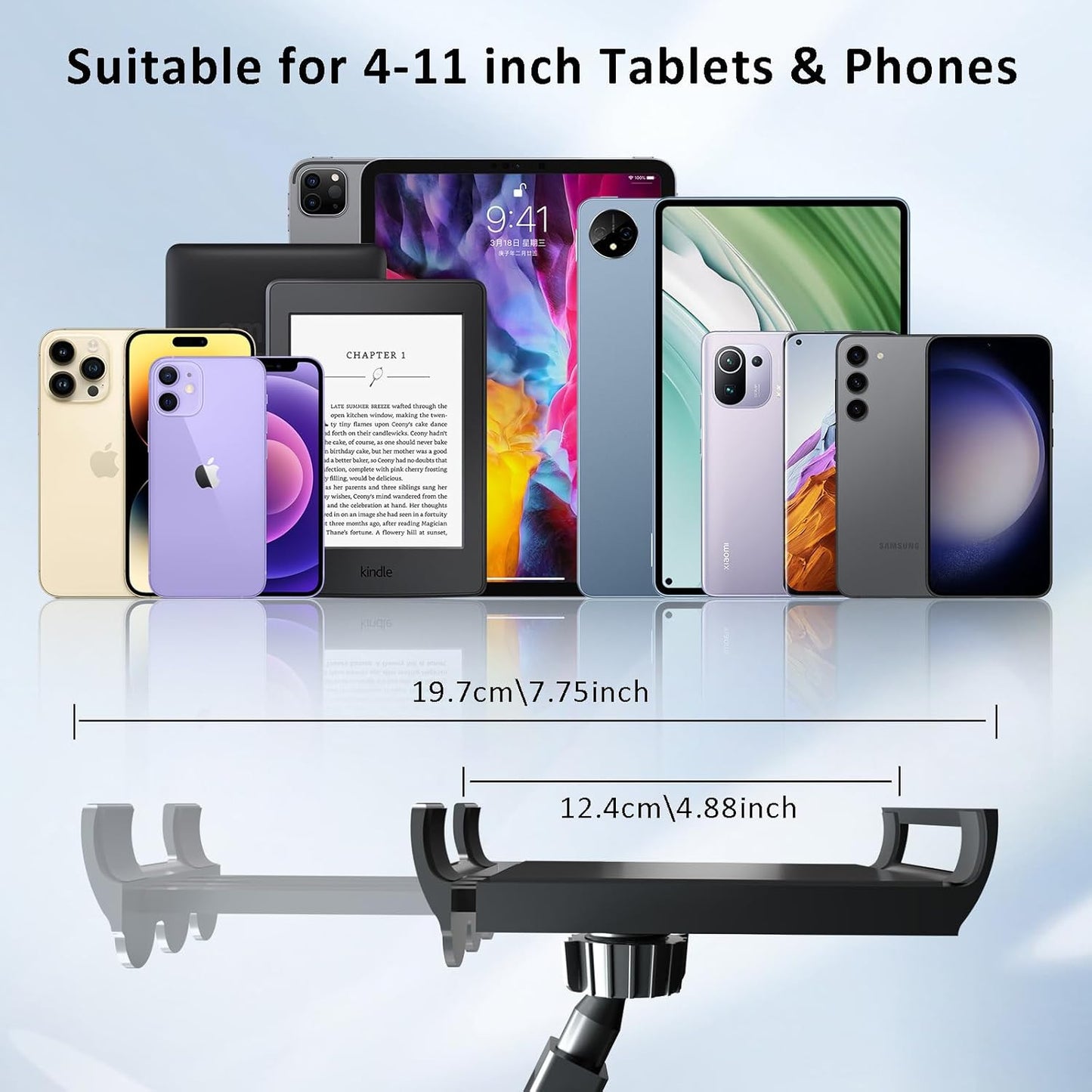 Tablet Holder for Kindle Reading in Bed with Remote Page Turner, Easy Adjust Hands Free Lazy Arm Mount for Kindle Accessories, Gifts for Readers