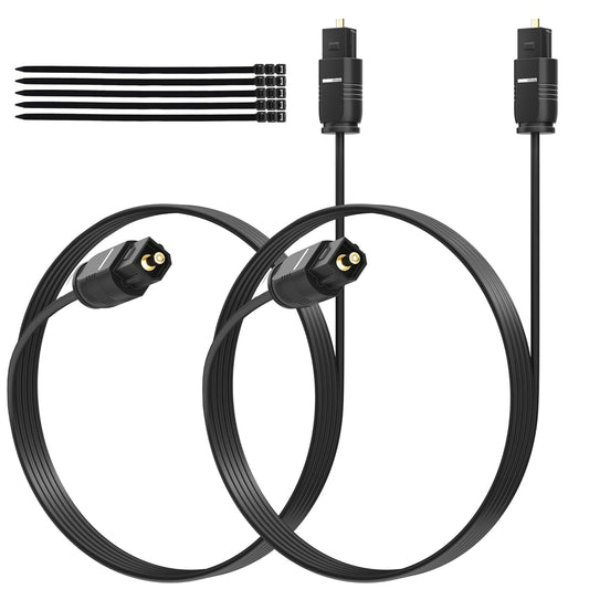 Adoreen Ultra-Thin Slim Digital Optical Audio Cable 10 FT/2 Pack, Fiber Optic Toslink SPDIF Cord Gold-Plated High-Speed Flexible & Durable for TV Soundbar Home Theater Game Console PS4 Xbox +Ties