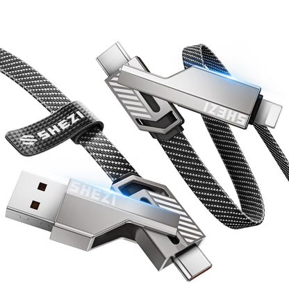 4-in-1 USB C Cable 60W 3FT Compatible with Lightning Cable [Fast Charging & Data Transfer] Flat Nylon Braided for iPhone iPad Charger Cord, Multi Charge Wire Combo with L/Type C/USB A Port