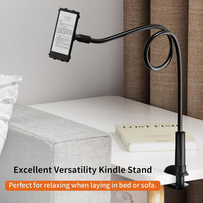 Gooseneck Kindle Holder for Reading in Bed - [Anti-Slip] Phone Holder for Bed, Kindle Paperwhite Stand Accessories, Overhead Cell Phone Clamp Mount for Desk, for Tablets 4-10 inches