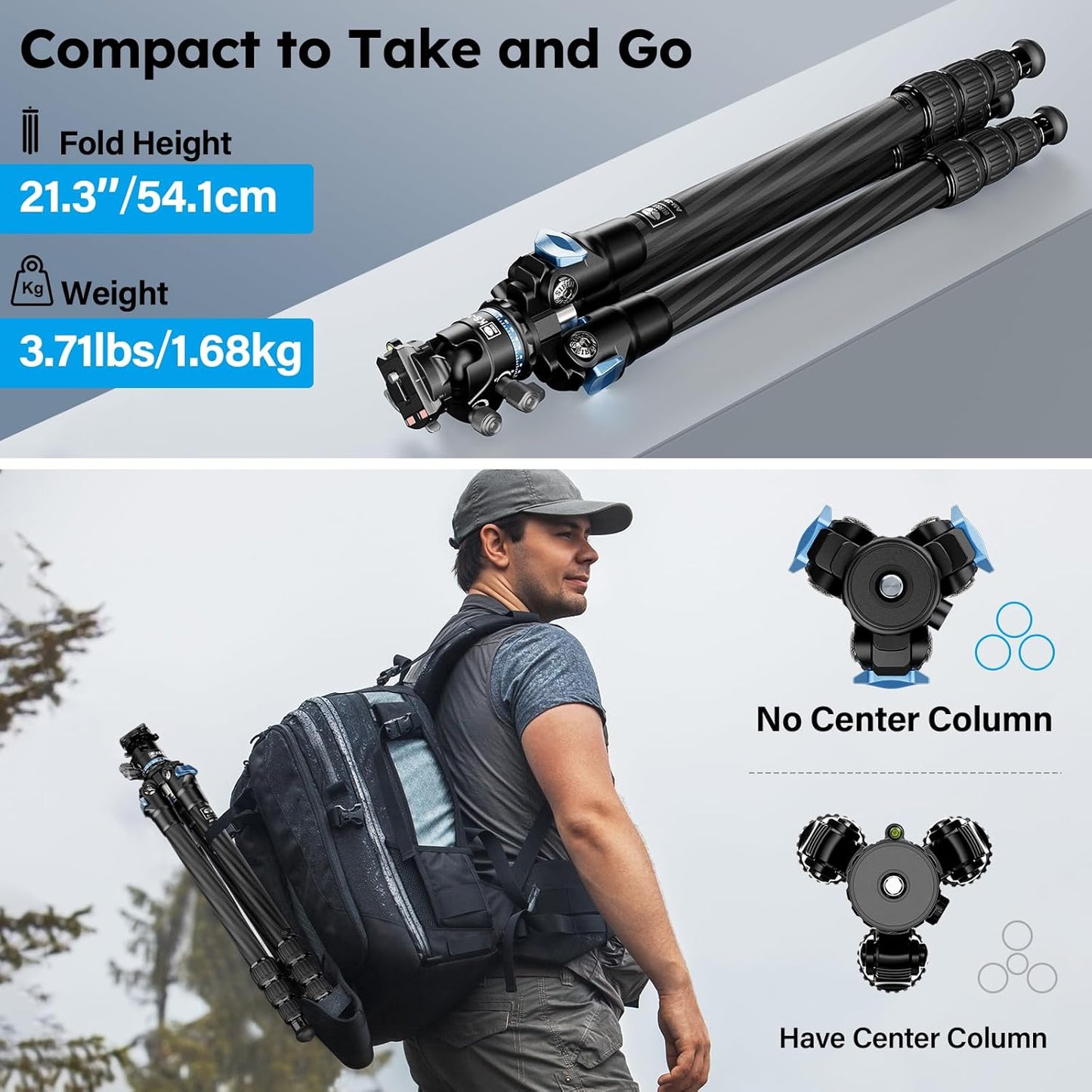 SIRUI Carbon Fiber Camera Tripod, 50.7" Professional Heavy Duty Tripod with 36mm Low Profile Ball Head, Quick Release System, Max Load 33lbs/15kg, AM-284+KS-30