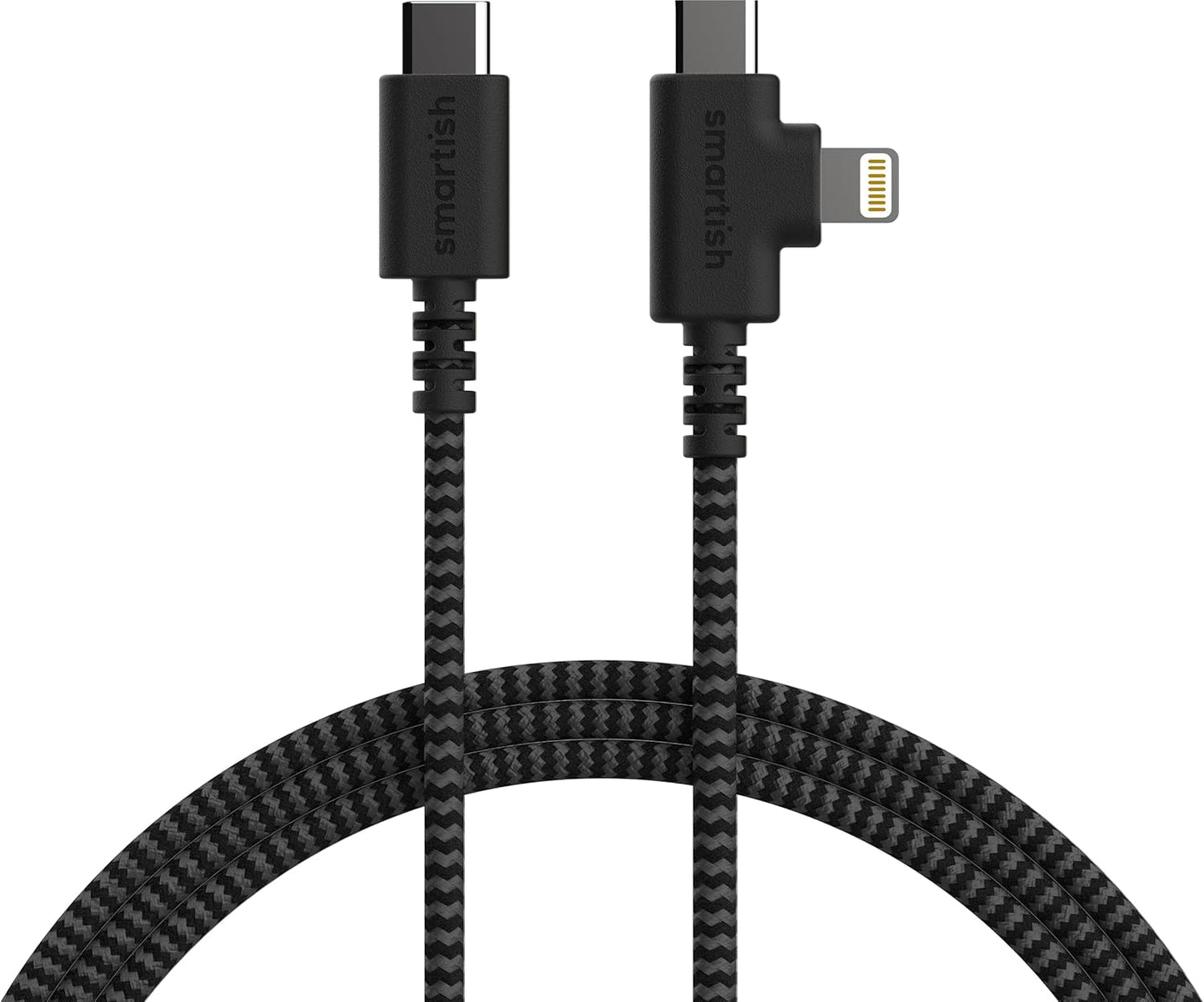 Smartish 2 in 1 USB C to USB C/Lightning Cable - Crown Joule - 6 Ft Fabric Wrapped Fast Charging Cord - for iPhone, Galaxy, Pixel - 100W Dual Fast Charger for Phones/Laptops - No. 2 Pencil Gray