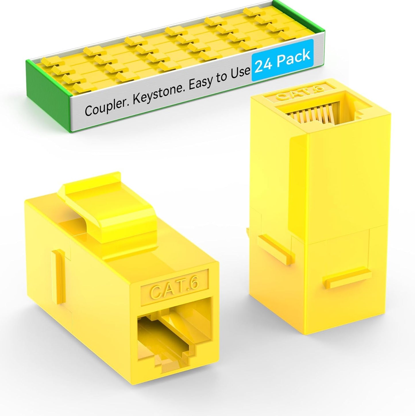 CAT6 RJ45 Keystone Coupler (24 Pack), Cat6 Keystone Jack Female to Female, Cat 6 Inline Keystone Jacks for Wall Plate & Patch Panel, RJ45 Ethernet Coupler Yellow